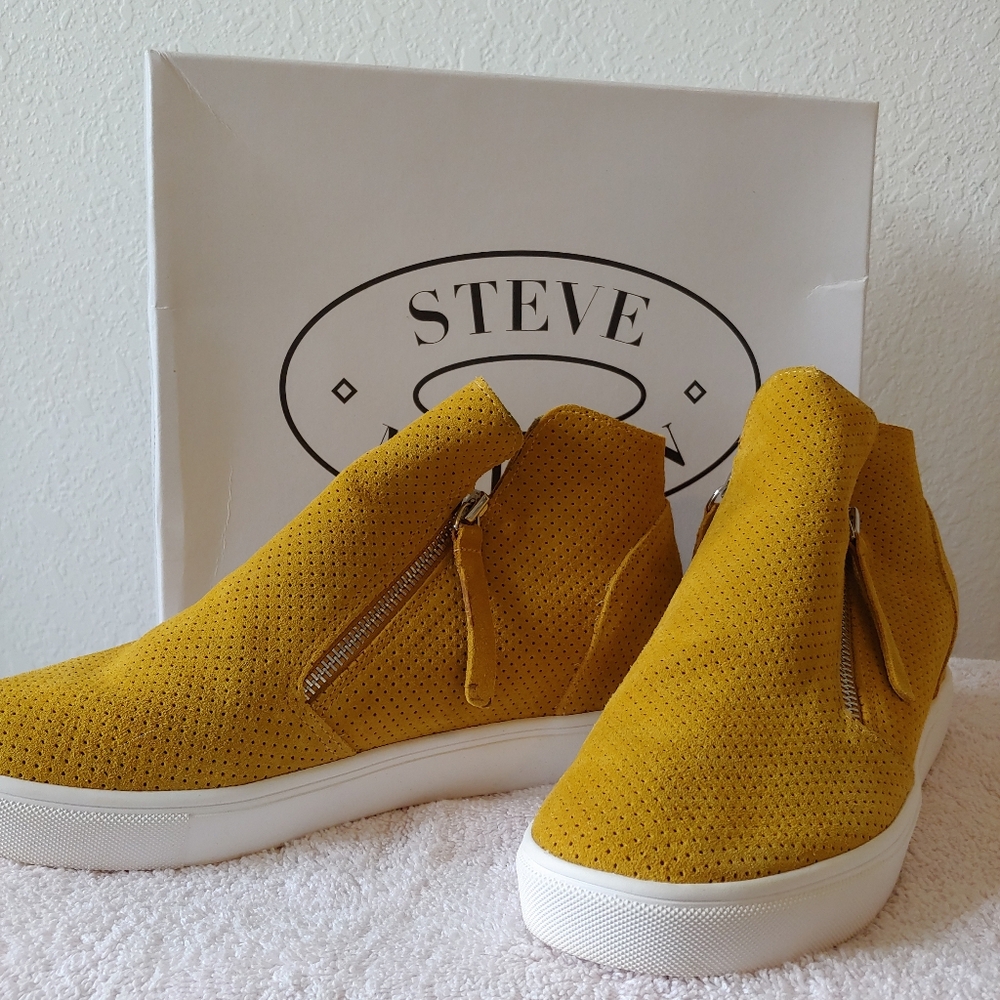 Steve Madden Mustard Yellow Perforated High-Top Sneakers